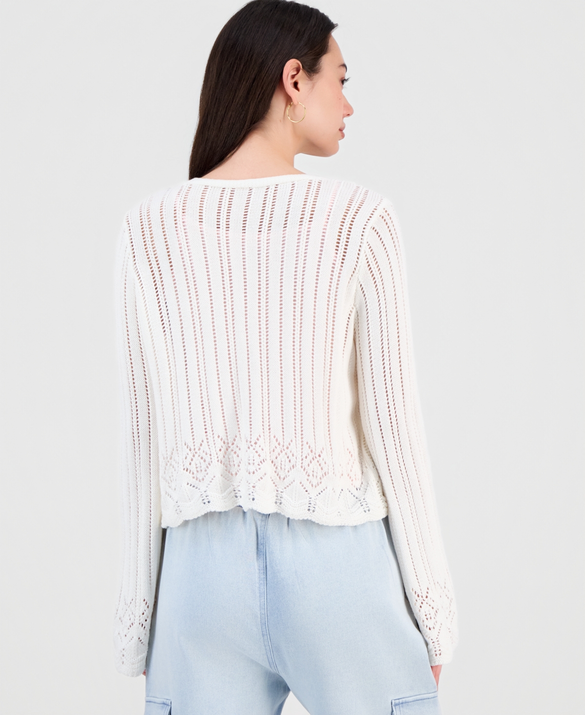 Hooked Up by Iot Juniors' Pointelle Tie-Front Cardigan