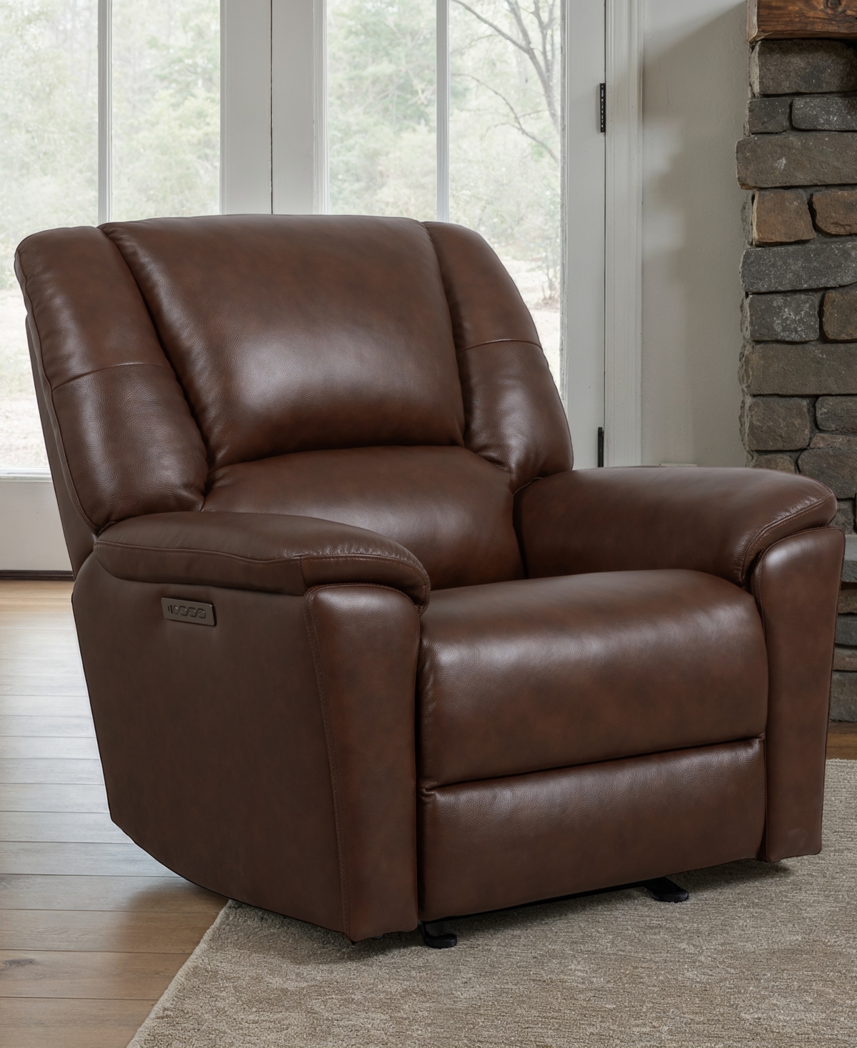 Flexsteel 44" Leather Preston Power Gliding Recliner With Power Headrest Lumbar In Brown