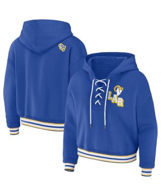 WEAR by Erin Andrews - Women's Royal Los Angeles Rams Plus Size Lace-Up Pullover Hoodie
