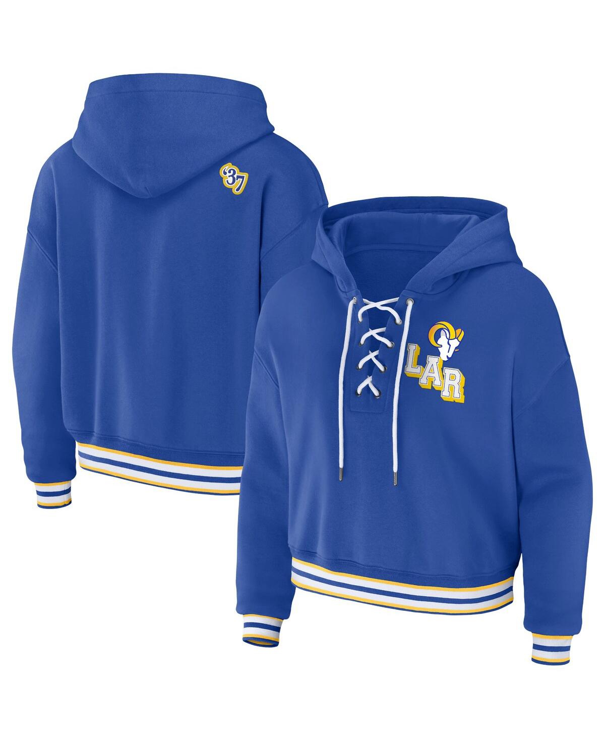 Wear by Erin Andrews Women's Royal Los Angeles Rams Plus Lace-Up Pullover Hoodie