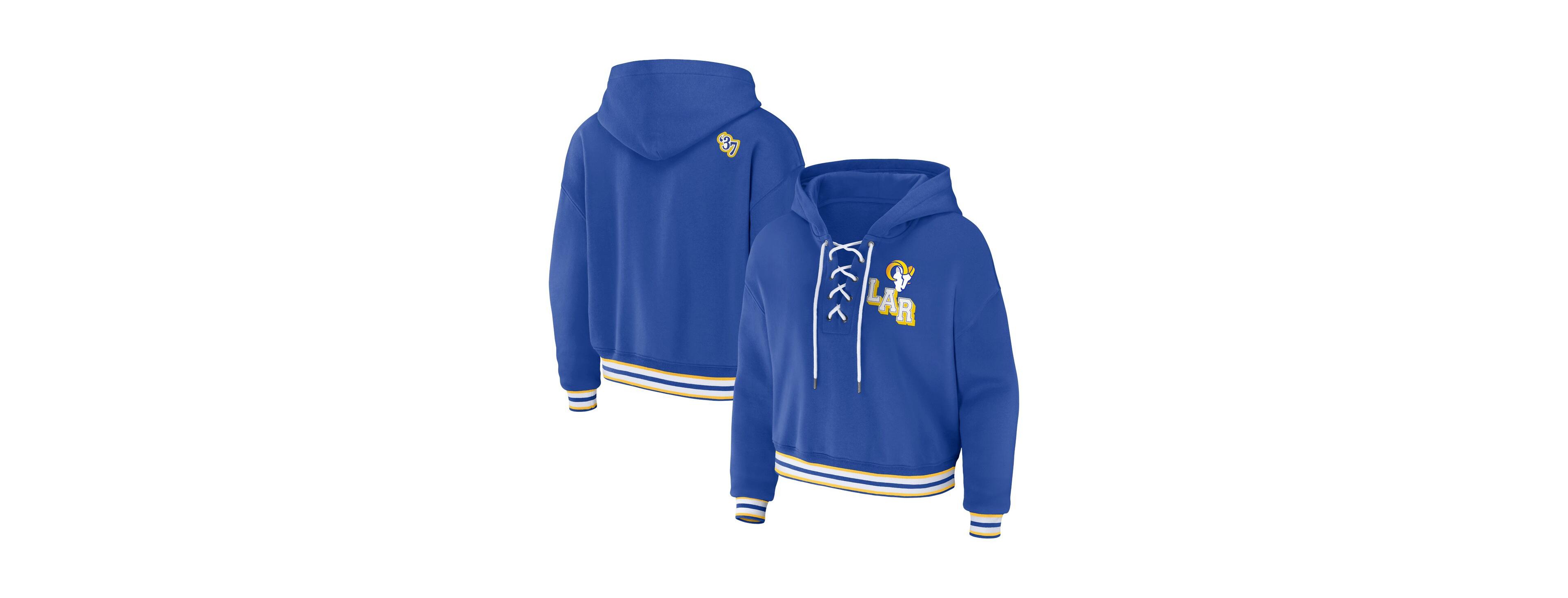 Wear by Erin Andrews Women's Royal Los Angeles Rams Plus Lace-Up Pullover Hoodie