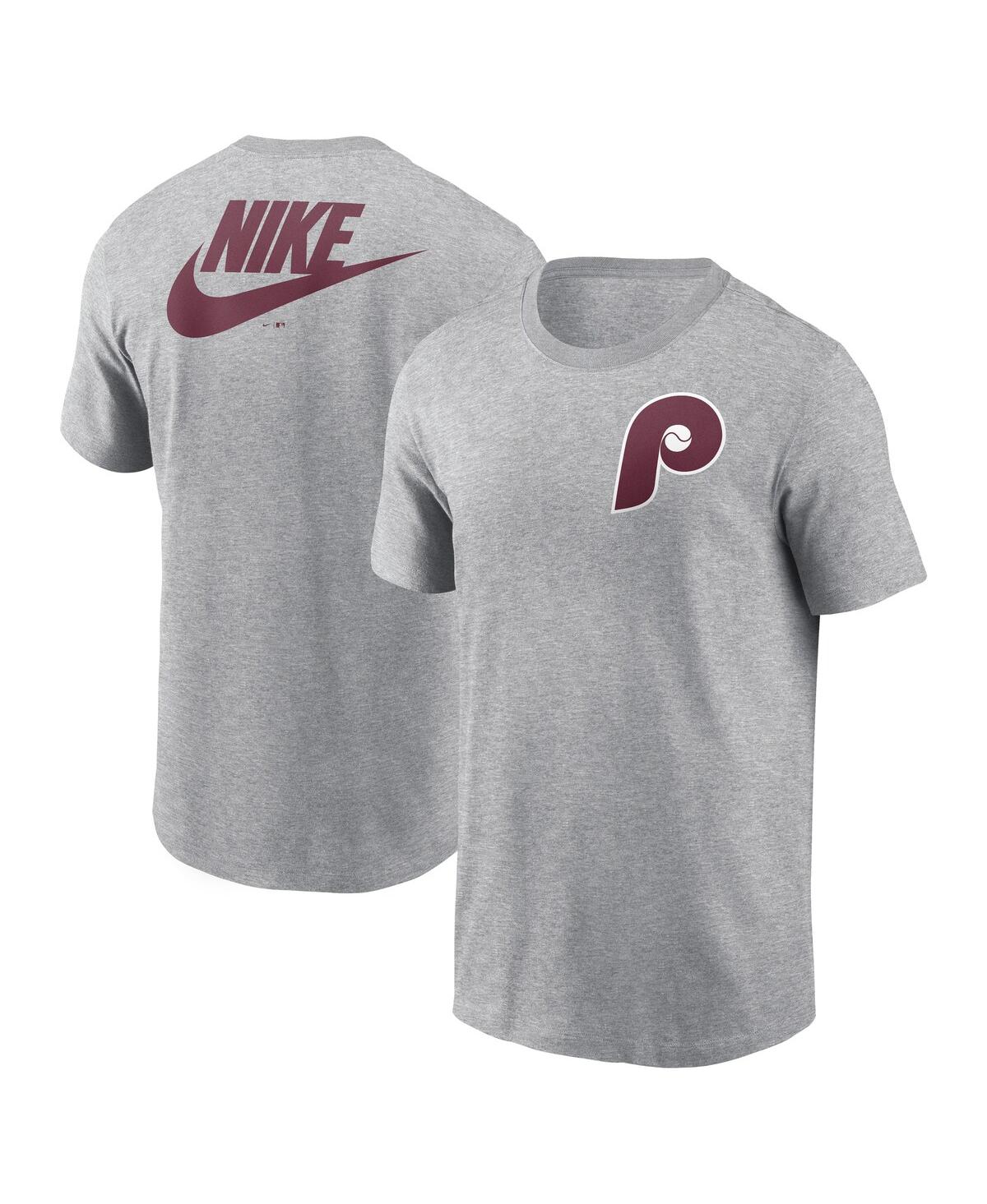 Nike Men's Heather Gray Philadelphia Phillies Cooperstown Collection Large Logo 2-Hit T-Shirt