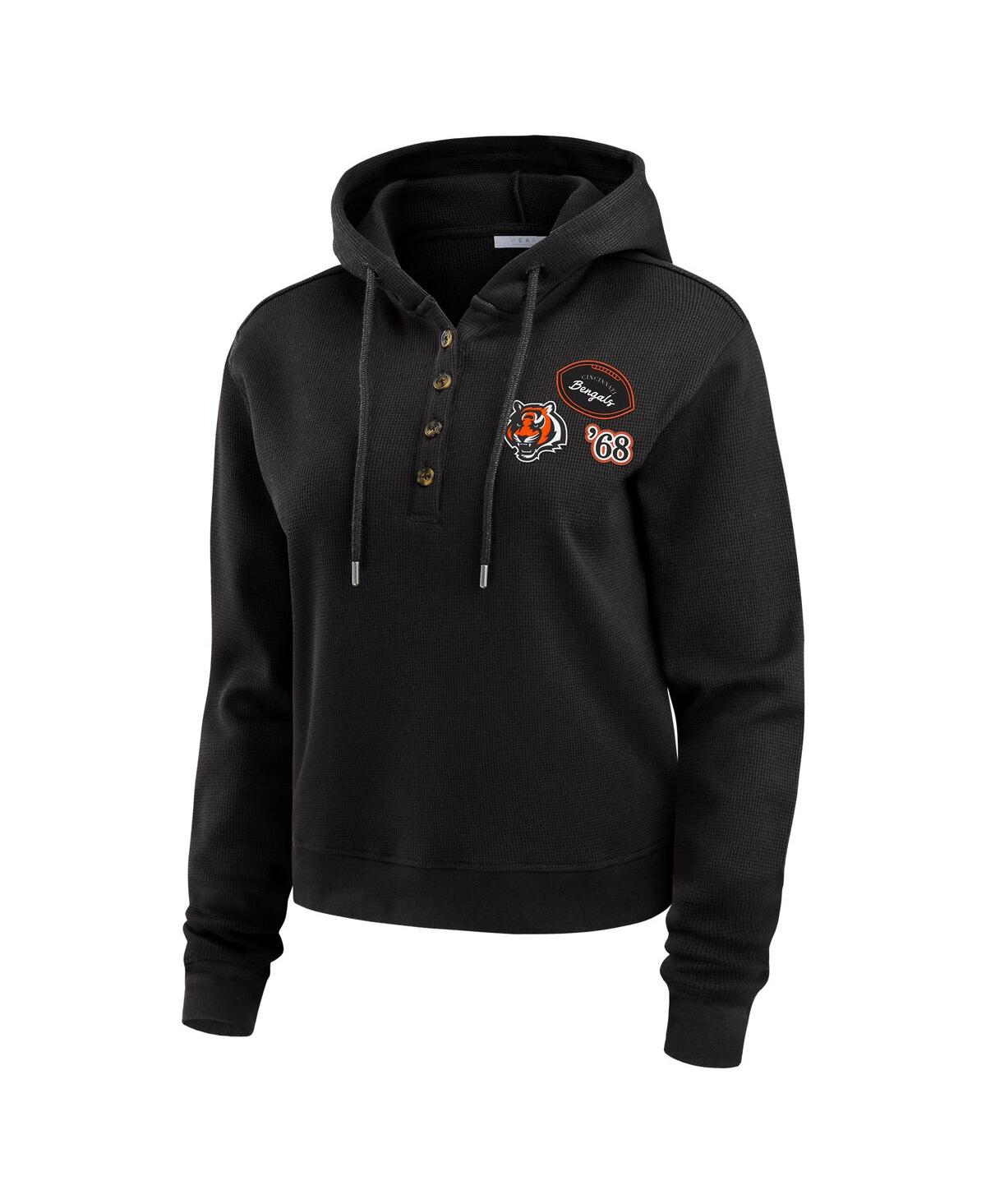 Wear by Erin Andrews Women's Black Cincinnati Bengals Waffle Hoodie Pullover Top