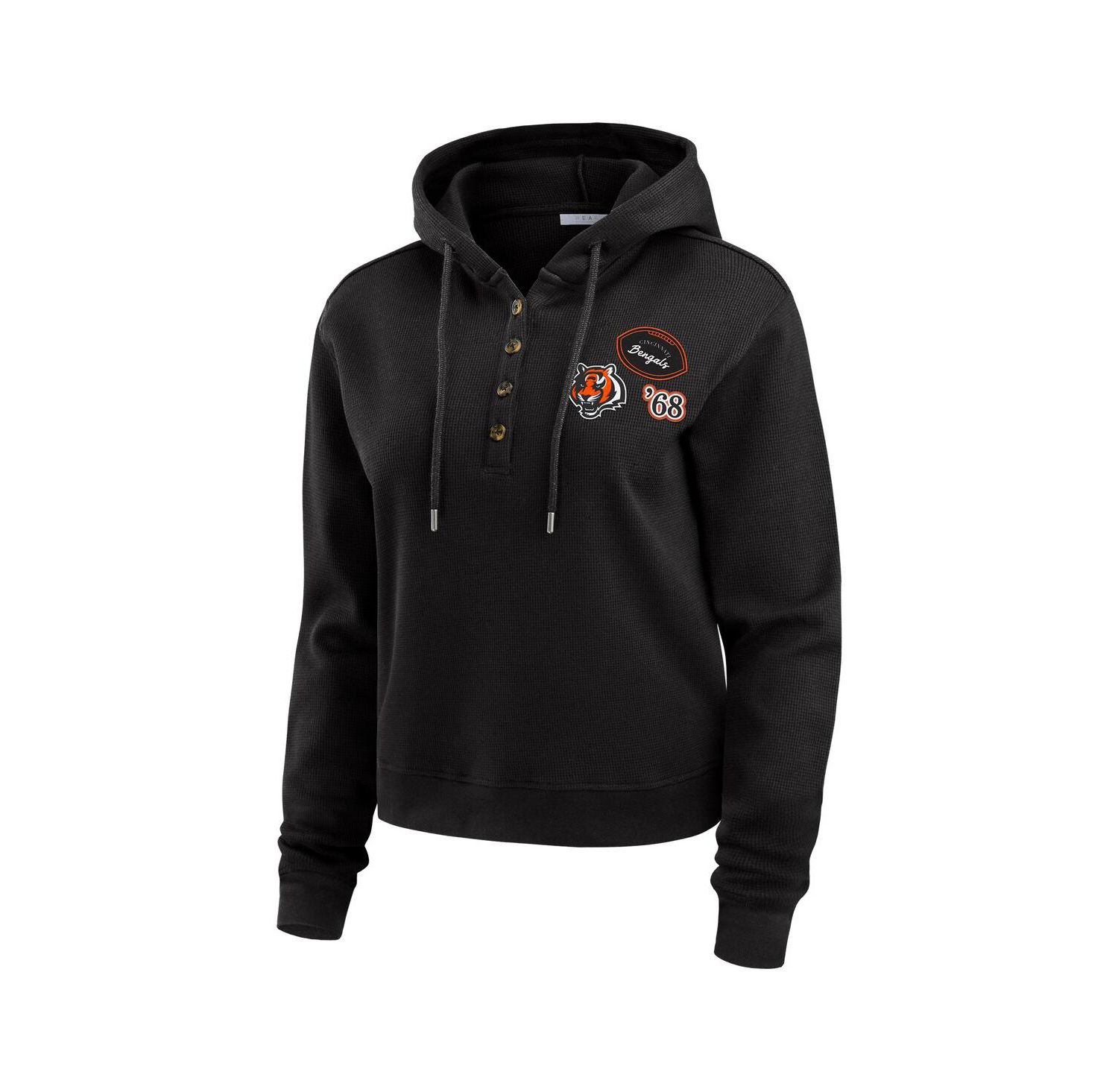 Women's Black Cincinnati Bengals Waffle Hoodie Pullover Top