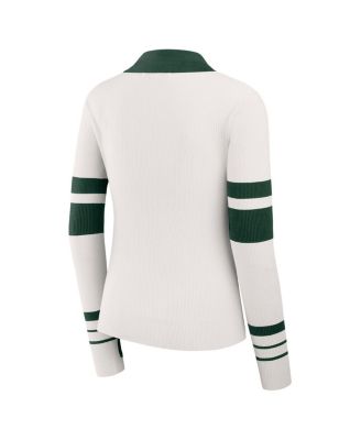 Women's White Green Bay Packers Ribbed Henley Polo Shirt