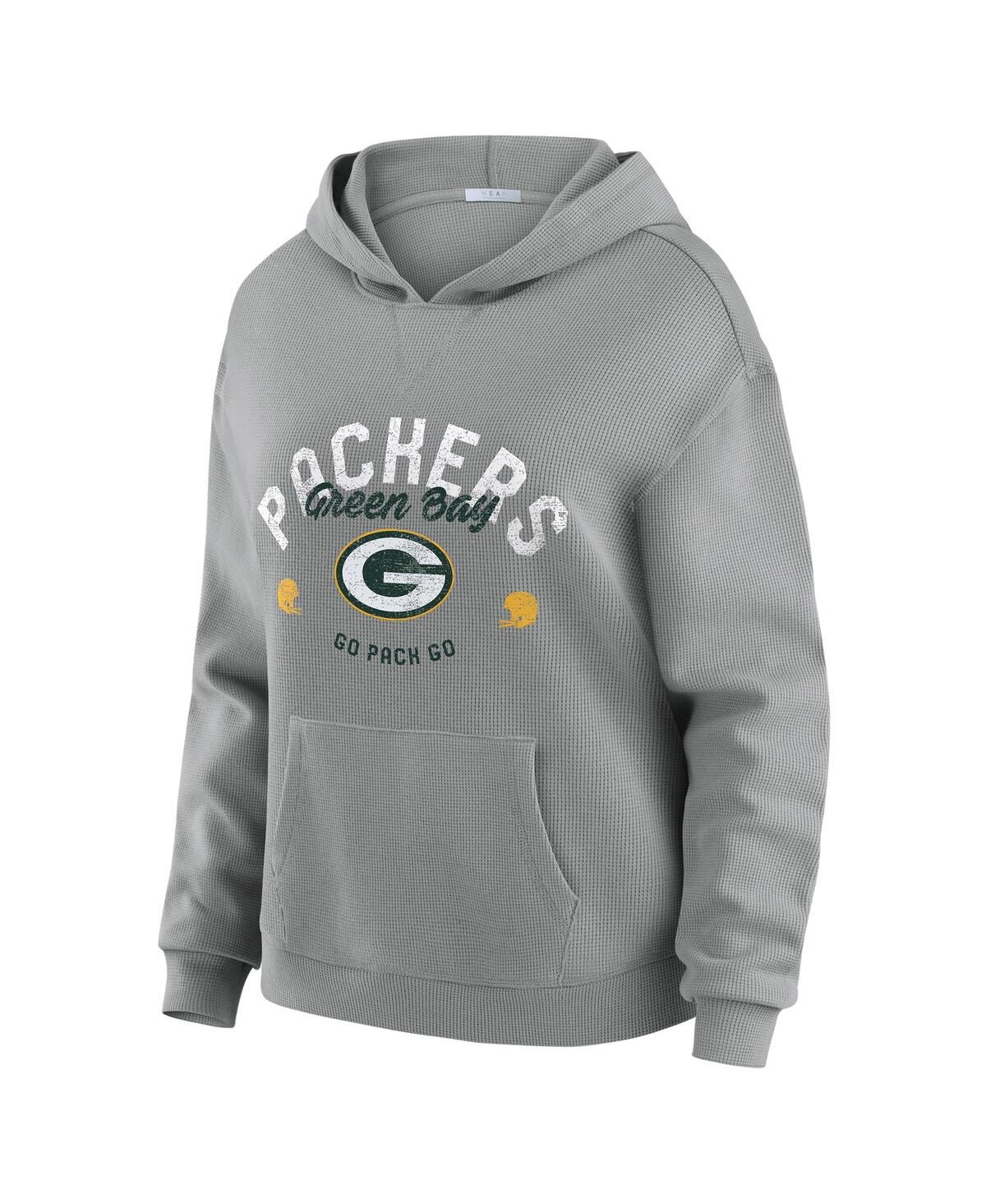 Wear by Erin Andrews Women's 2-Piece Gray Green Bay Packers Waffle-Knit Long-Sleeve Hoodie and Lounge Pant Set
