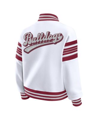 Women's White/Maroon Mississippi State Bulldogs Satin Stitch Full-Snap Fleece Sweatshirt Jacket