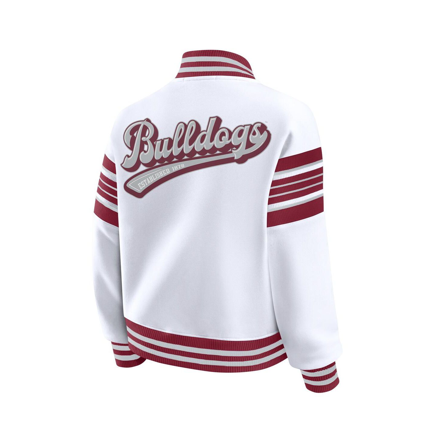Женская куртка WEAR by Erin Andrews White/Maroon Mississippi State Bulldogs Satin Stitch Full-Snap Fleece Sweatshirt — фото 3