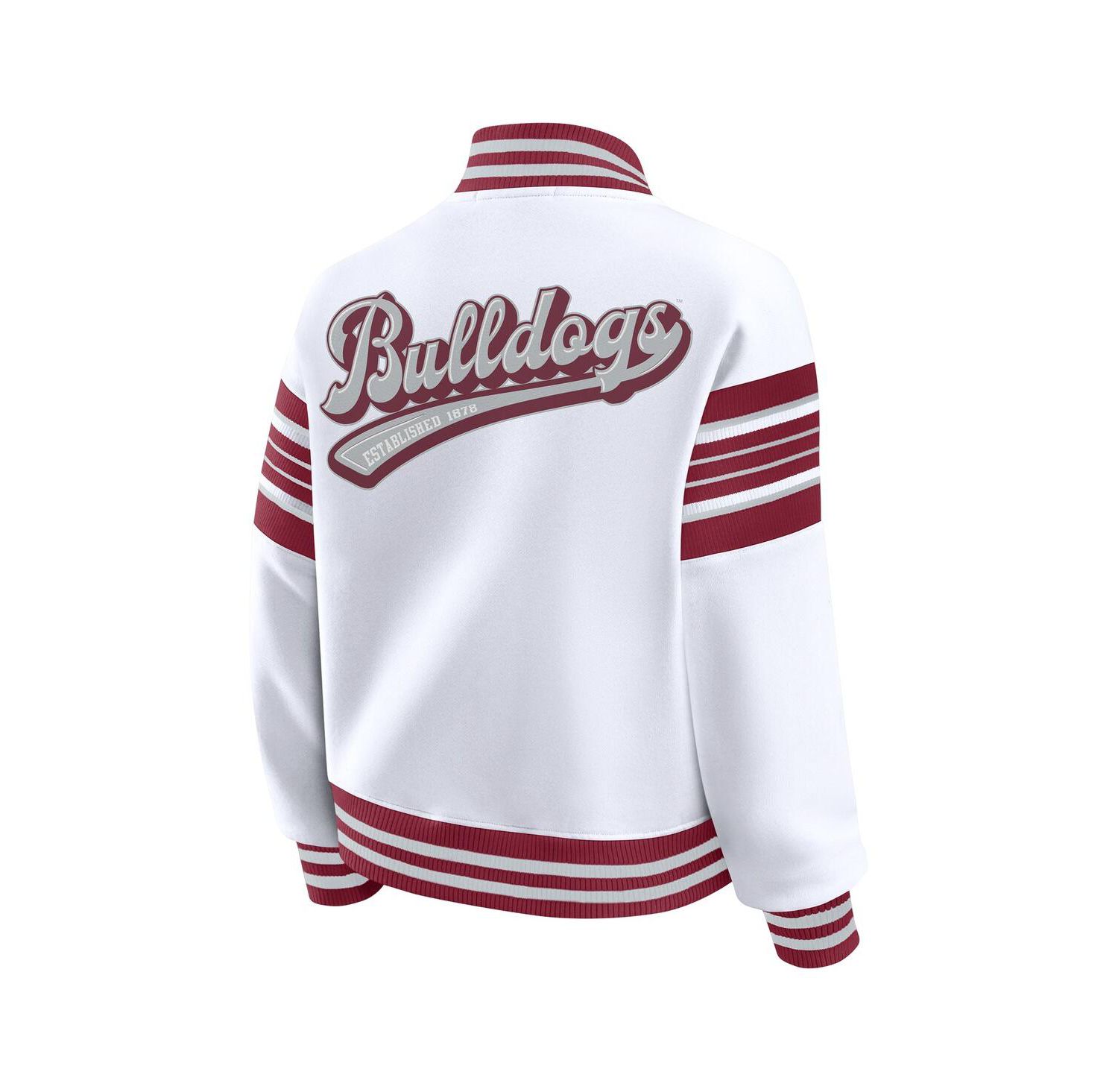 Women's White/Maroon Mississippi State Bulldogs Satin Stitch Full-Snap Fleece Sweatshirt Jacket