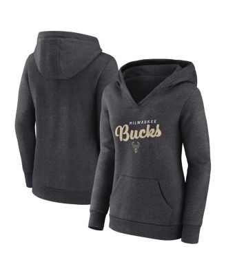 Logo Athletic - Women's Heather Charcoal Milwaukee Bucks Triumphant V-Neck Pullover Hoodie