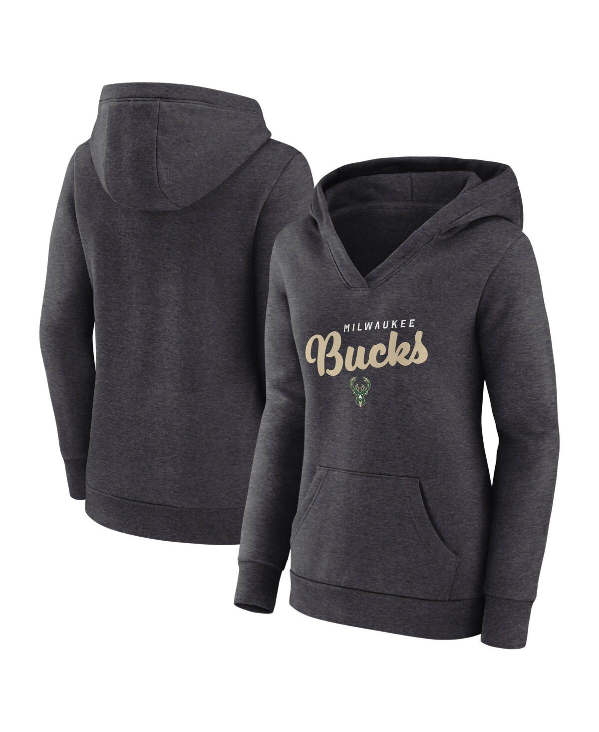 Logo Athletic Women's Heather Charcoal Milwaukee Bucks Triumphant V-Neck Pullover Hoodie