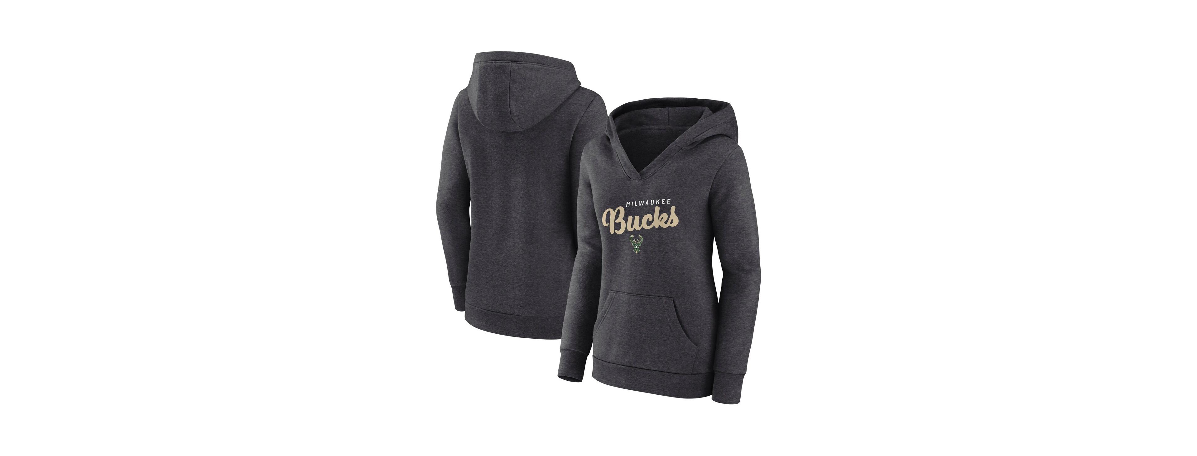 Logo Athletic Women's Heather Charcoal Milwaukee Bucks Triumphant V-Neck Pullover Hoodie