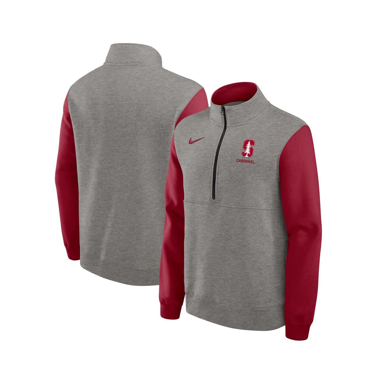 Мужское худи Nike Heather Gray/Cardinal Stanford Cardinal Club Fleece Half-Zip Pullover — фото 1