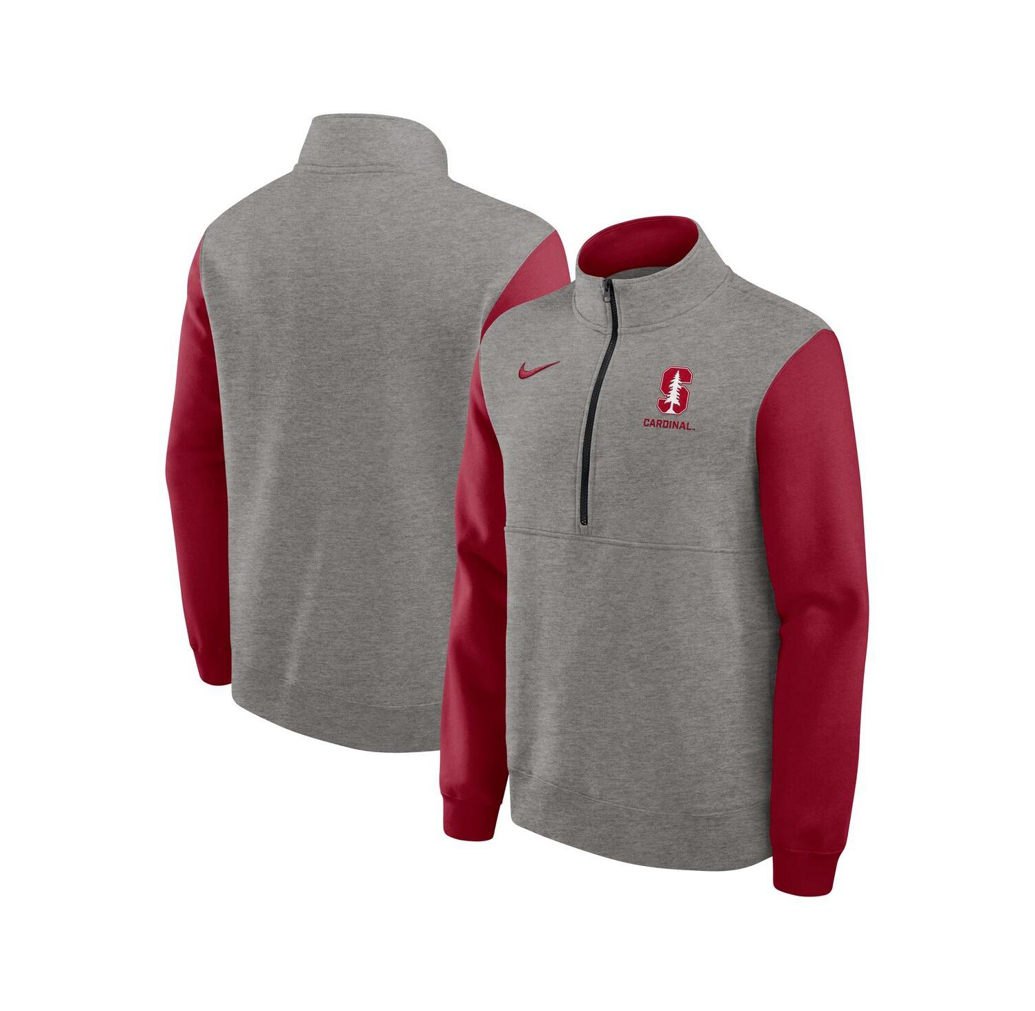 Men's Heather Gray/Cardinal Stanford Cardinal Club Fleece Half-Zip Pullover Hoodie