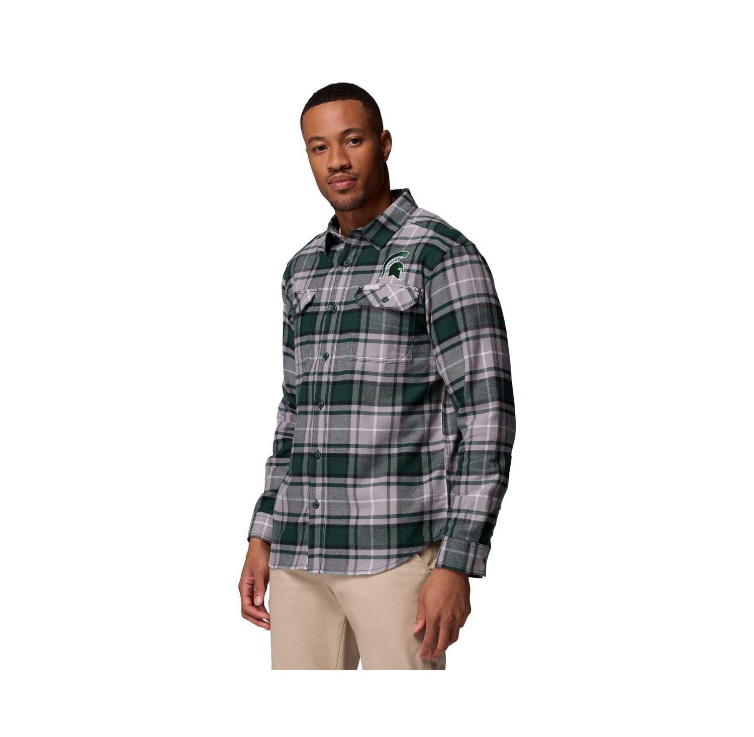 Men's Green Michigan State Spartans Flare Gun Omni-Wick Flannel Long Sleeve Button-Up Shirt