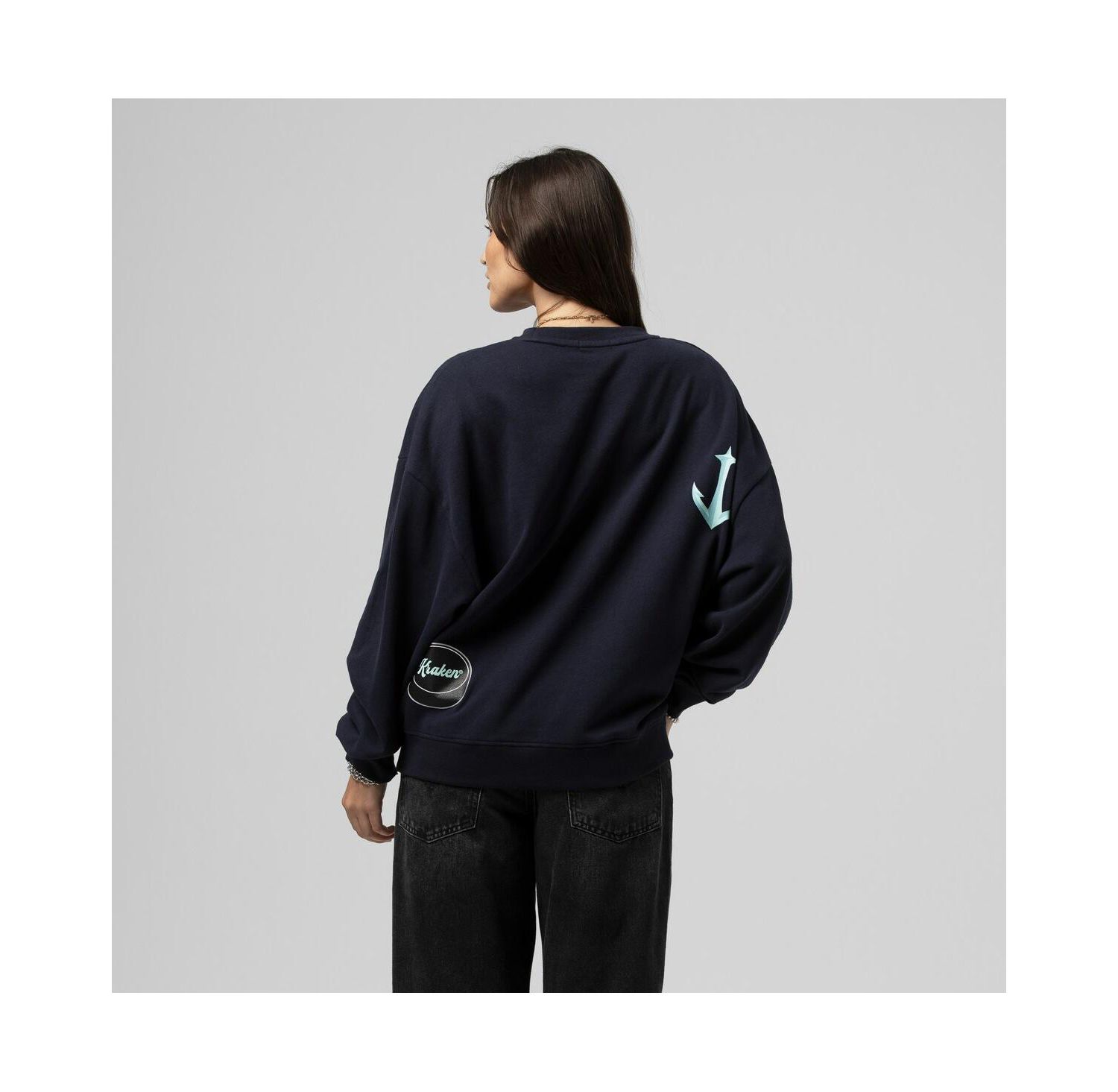 Women's Deep Sea Blue Seattle Kraken Vintage Crewneck Sweatshirt
