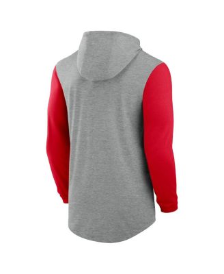 Men's Gray/Scarlet Ohio State Buckeyes Basketball Color-Block Tri-Blend Dri-FIT Long Sleeve Hoodie T-Shirt