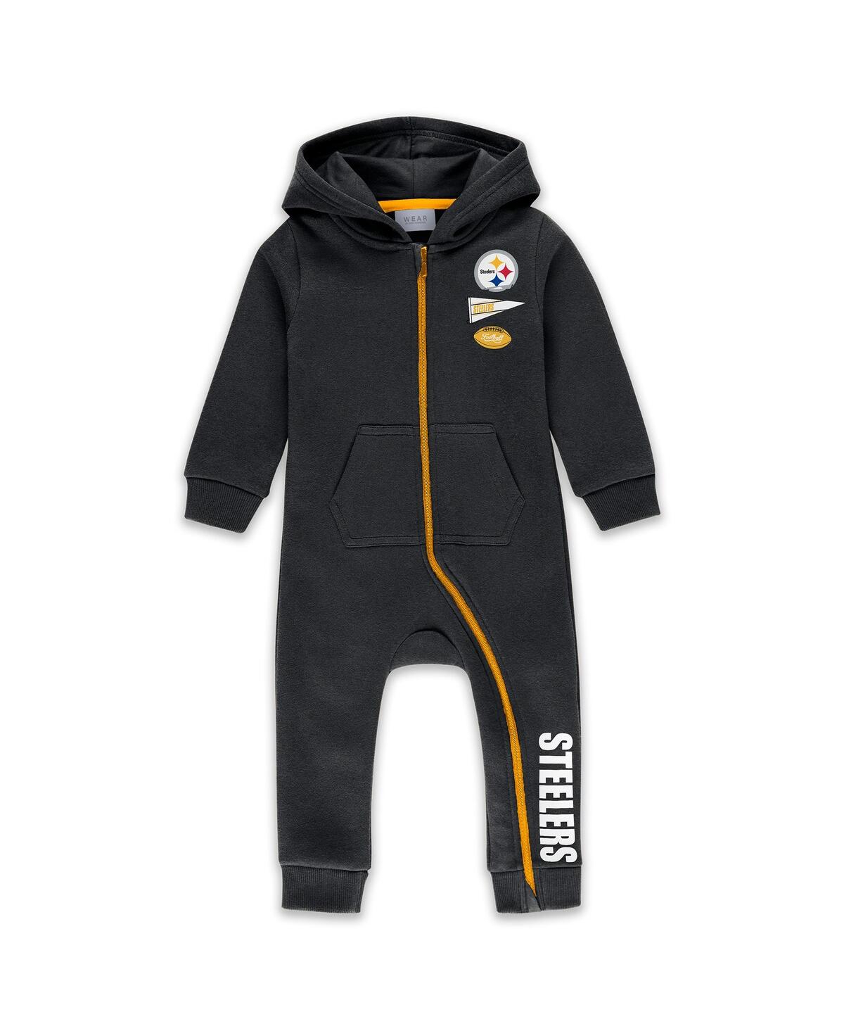Wear by Erin Andrews Baby Boys and Girls Newborn Black Pittsburgh Steelers Hooded Fleece Full-Zip Coverall
