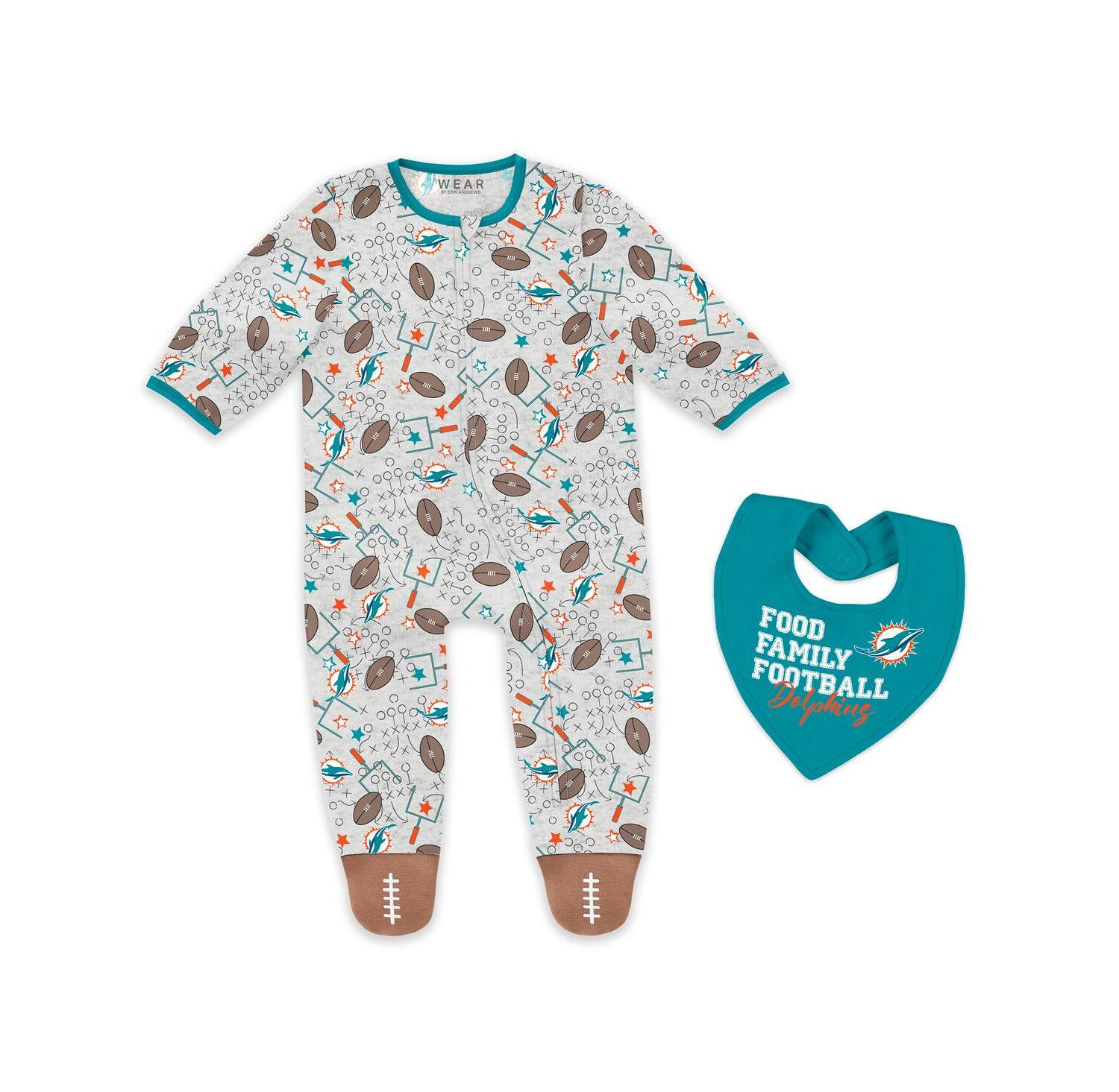 Baby Boys and Girls Newborn 2-Piece Miami Dolphins Sleep and Play Full-Zip Sleeper Bib Set