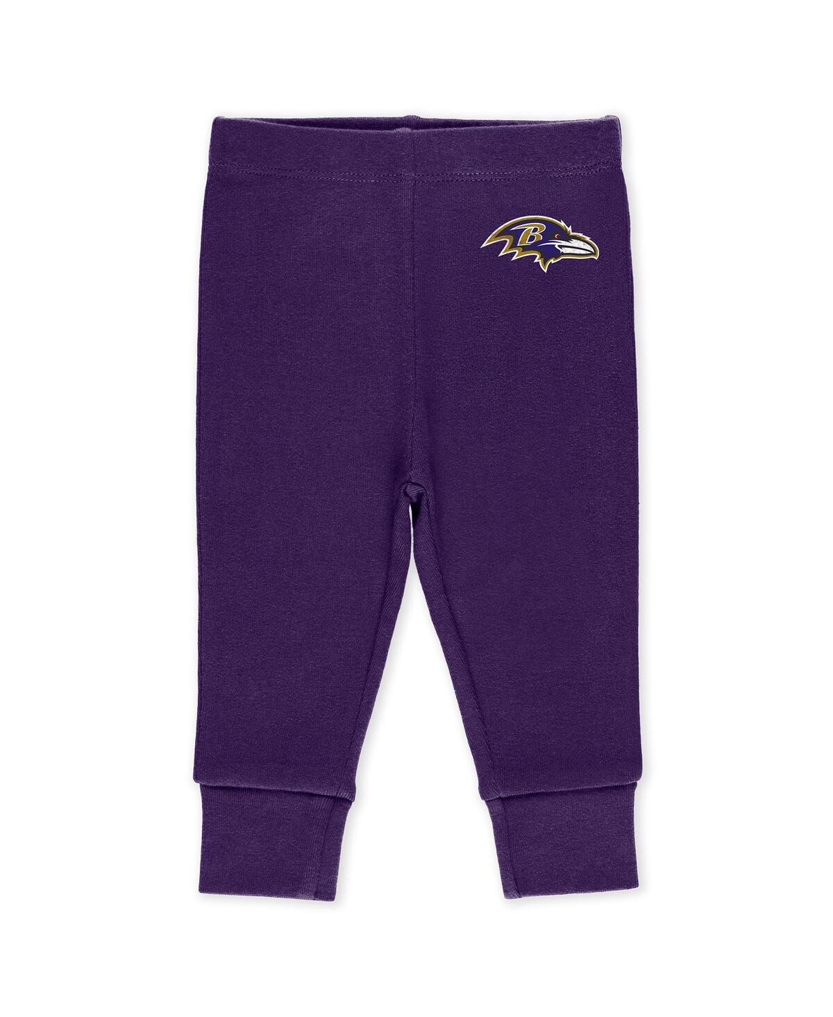Wear by Erin Andrews Baby Boys and Girls Newborn 3-Piece Baltimore Ravens Turn Me Around Bodysuits Pant Set