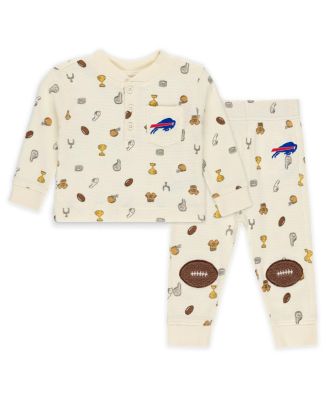 WEAR by Erin Andrews - Baby Boys and Girls 2-Piece Cream Buffalo Bills Waffle-Knit Sleep Set