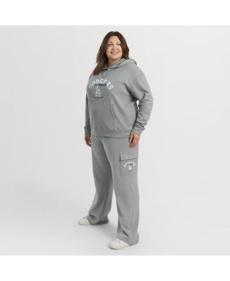 Women's 2-Piece Gray Los Angeles Dodgers Plus Size Waffle-Knit Long-Sleeve Hoodie and Lounge Pant Set