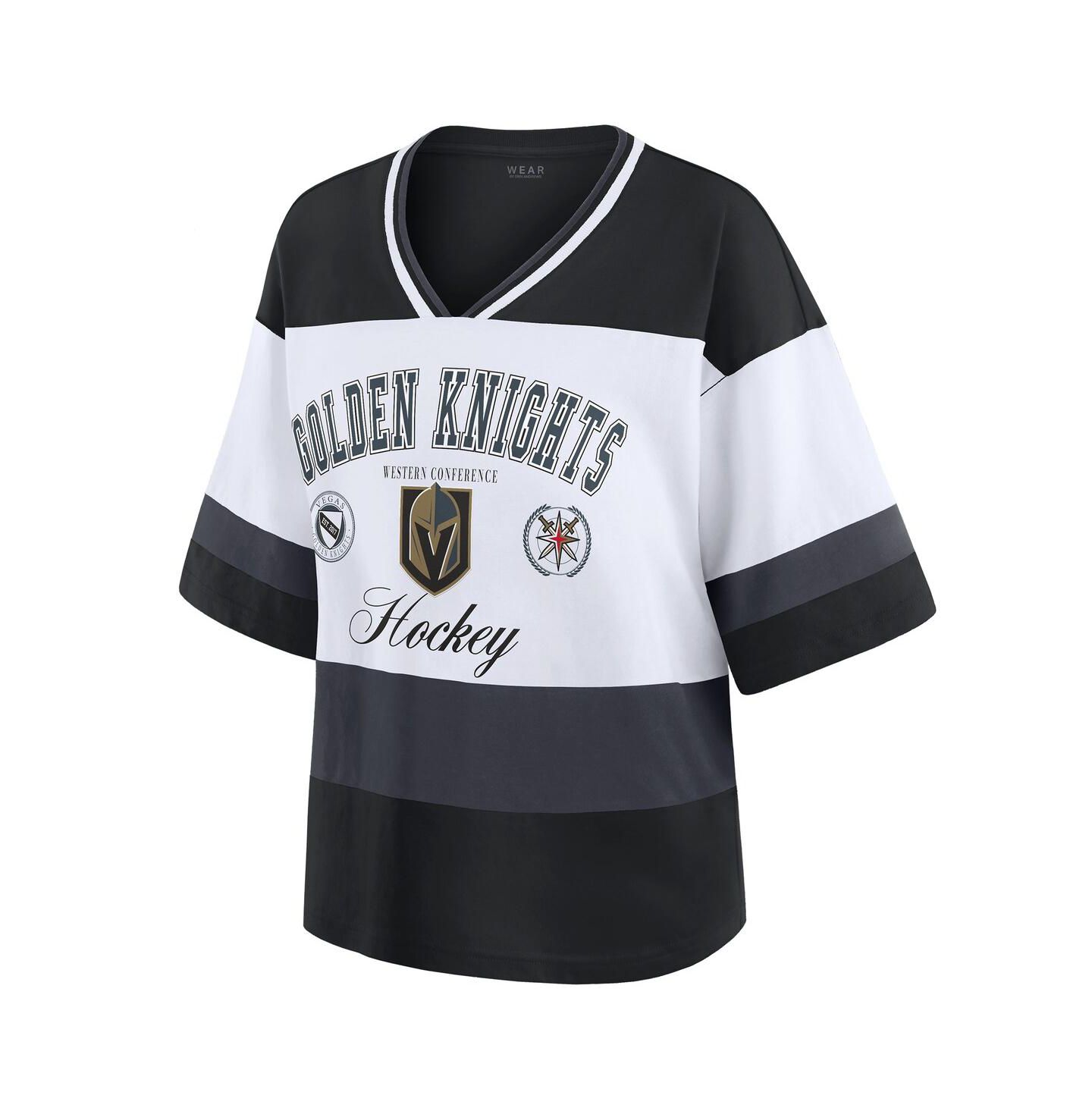 Женская футболка WEAR by Erin Andrews Black/White Vegas Golden Knights Jersey Style — фото 2