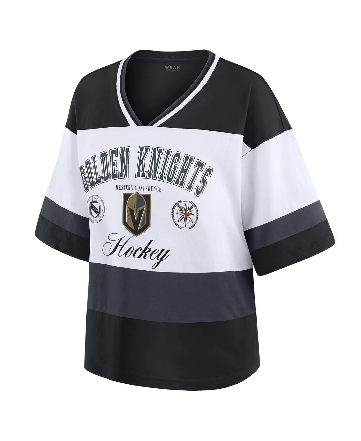 Wear by Erin Andrews Women's Black/White Vegas Golden Knights Jersey Style T-Shirt