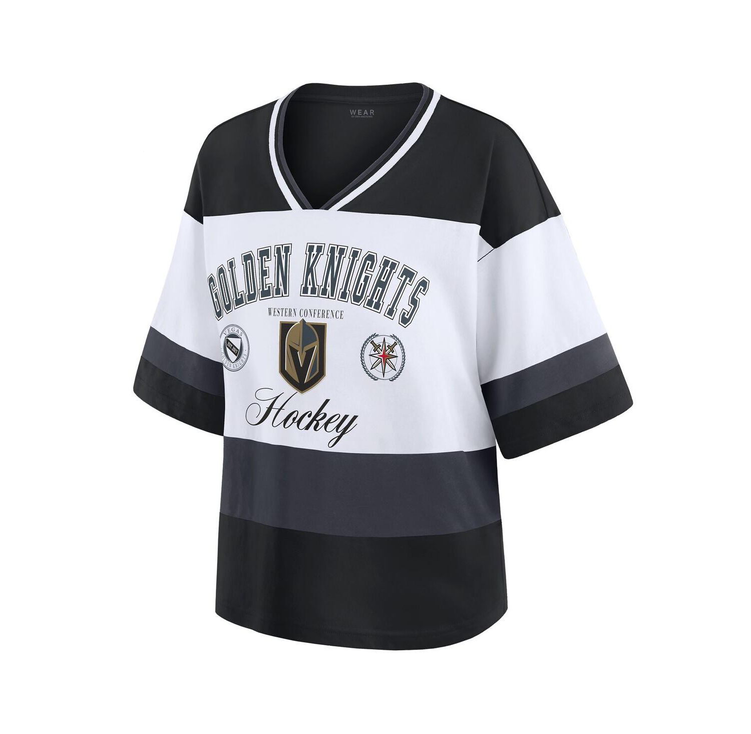 Women's Black/White Vegas Golden Knights Jersey Style T-Shirt