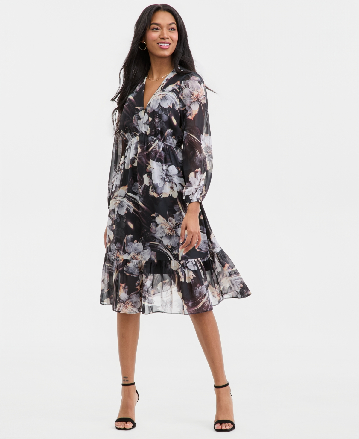 Robbie Bee Women's Printed Blouson-Sleeve A-Line Dress