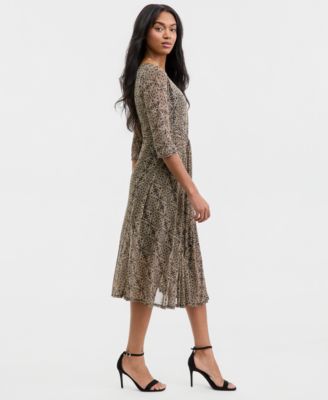 Women's Printed Tie-Waist Midi Dress
