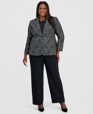 Plus Size Floral Print One-Button Blazer