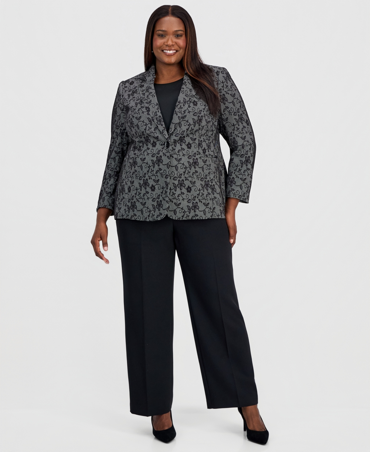 Kasper Plus Floral Print One-Button Blazer