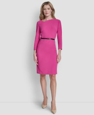 DKNY - Petite Asymmetrical Neck Long-Sleeve Dress