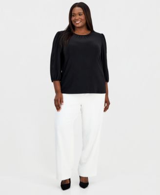Plus Size Crochet-Trim 3/4-Sleeve Top