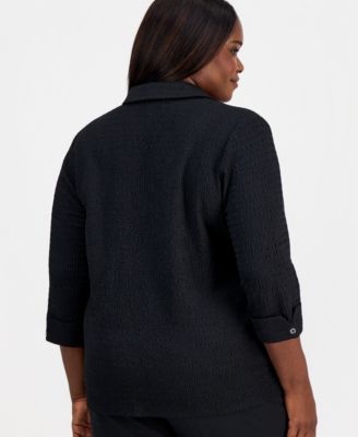 Plus Size 3/4-Sleeve Button-Front Shirt