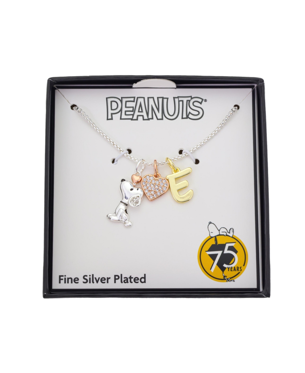 Disney Peanuts Cubic Zirconia Snoopy Heart Initial Cluster Charm Necklace