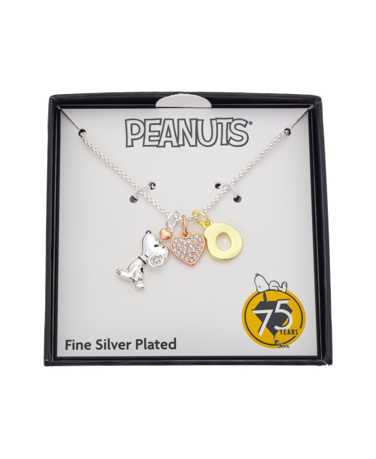 Disney Peanuts Cubic Zirconia Snoopy Heart Initial Cluster Charm Necklace