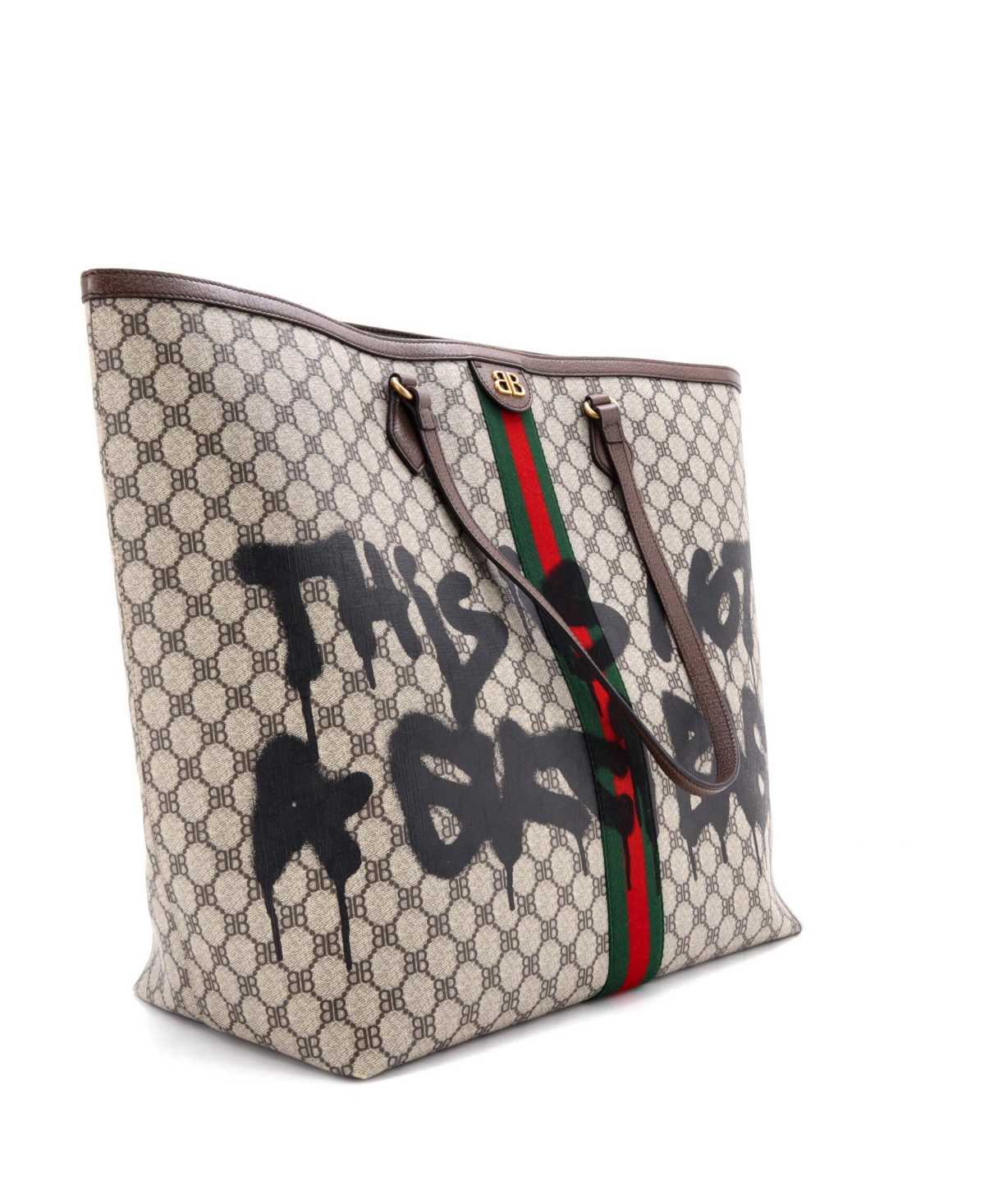 Pre-Owned Balenciaga Large x Gucci The Hacker Project Tote Graffiti Bb Coated Canvas