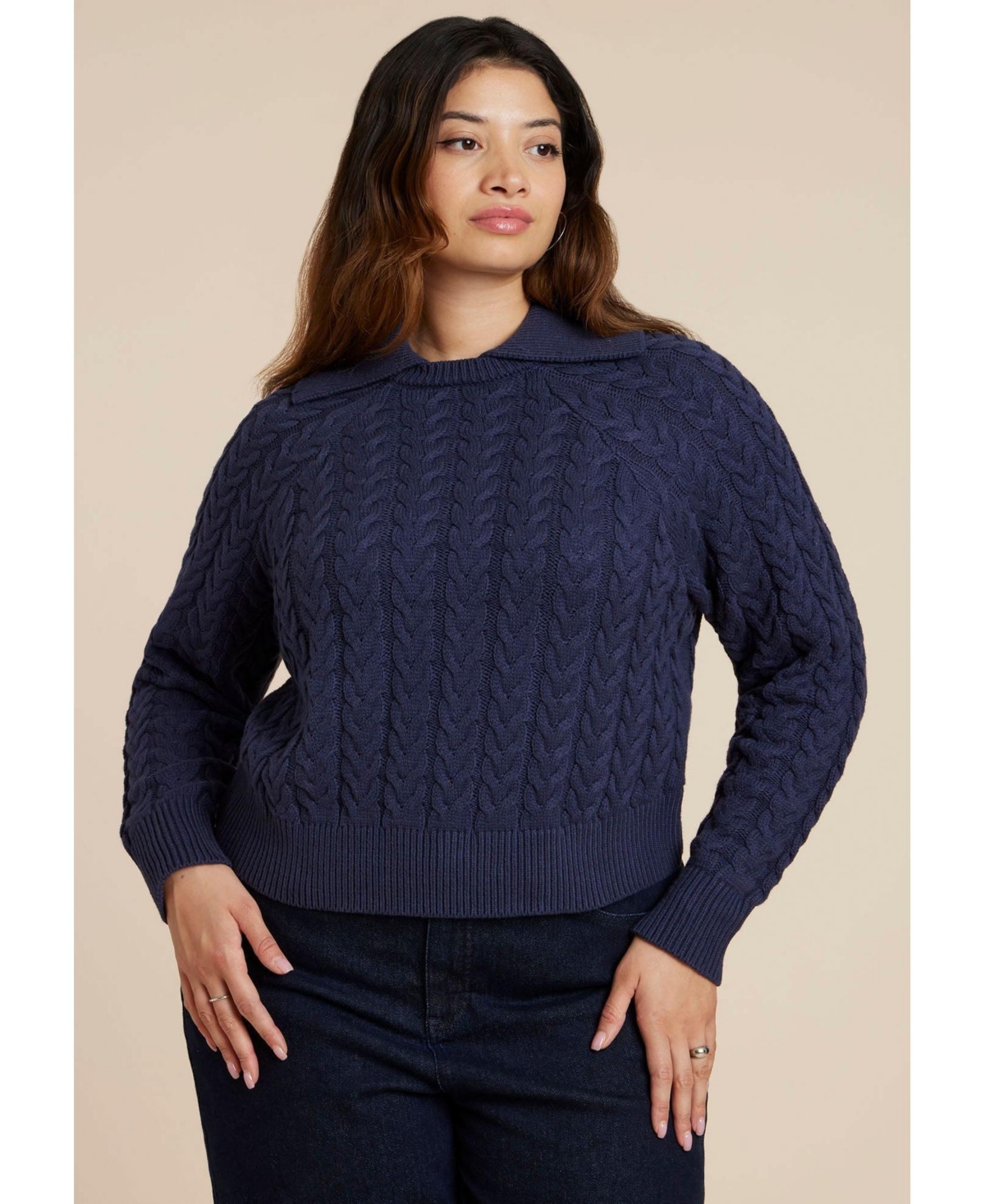 Eloquii Women's Cableknit Sweater With Wide Collar