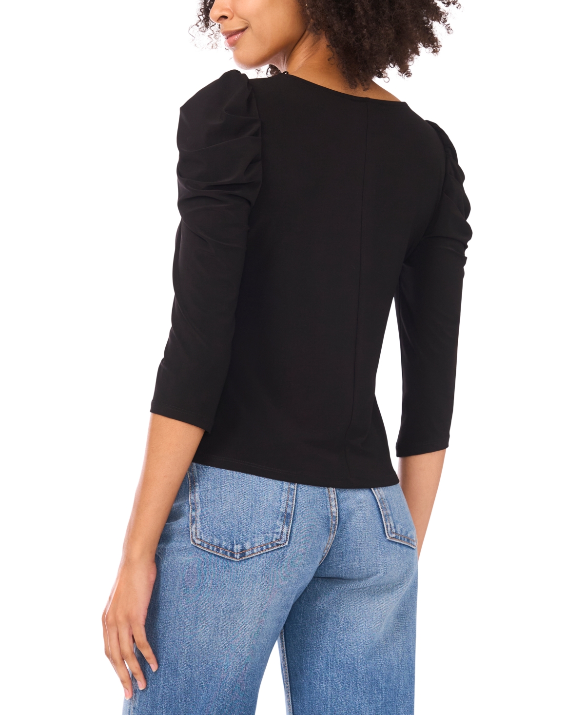 Sam & Jess Petite Mutton Sleeve Pull-on Top In Black