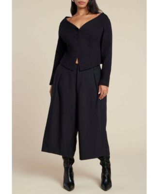 Women's Button Up Wide Neck Top