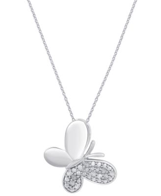 Macy's - Diamond Butterfly Pendant Necklace (1/10 ct. t.w.) in Sterling Silver (also in 14k Gold-Plated Sterling Silver)