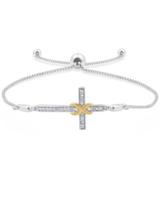 Macy's - Diamond Cross Bracelet (1/6 ct. t.w.) in Sterling Silver and 14k Gold-Plated Sterling Silver (also in Sterling Silver)