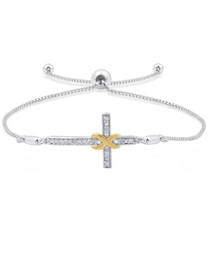 Diamond Cross Bracelet (1/6 ct. t.w.) in Sterling Silver and 14k