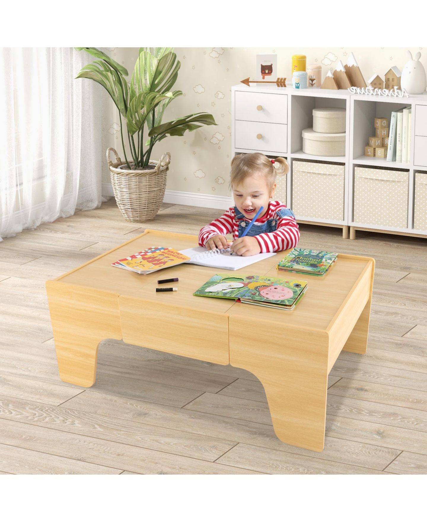 Детские игрушки Mecale 84-Piece Wooden Reversible Tabletop Train Table Set, цвет: Nature — фото 9