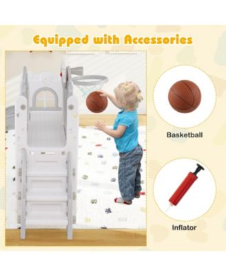 9-in-1 Toddler Slide L-Shaped with Basketball Hoop and Steering Wheel