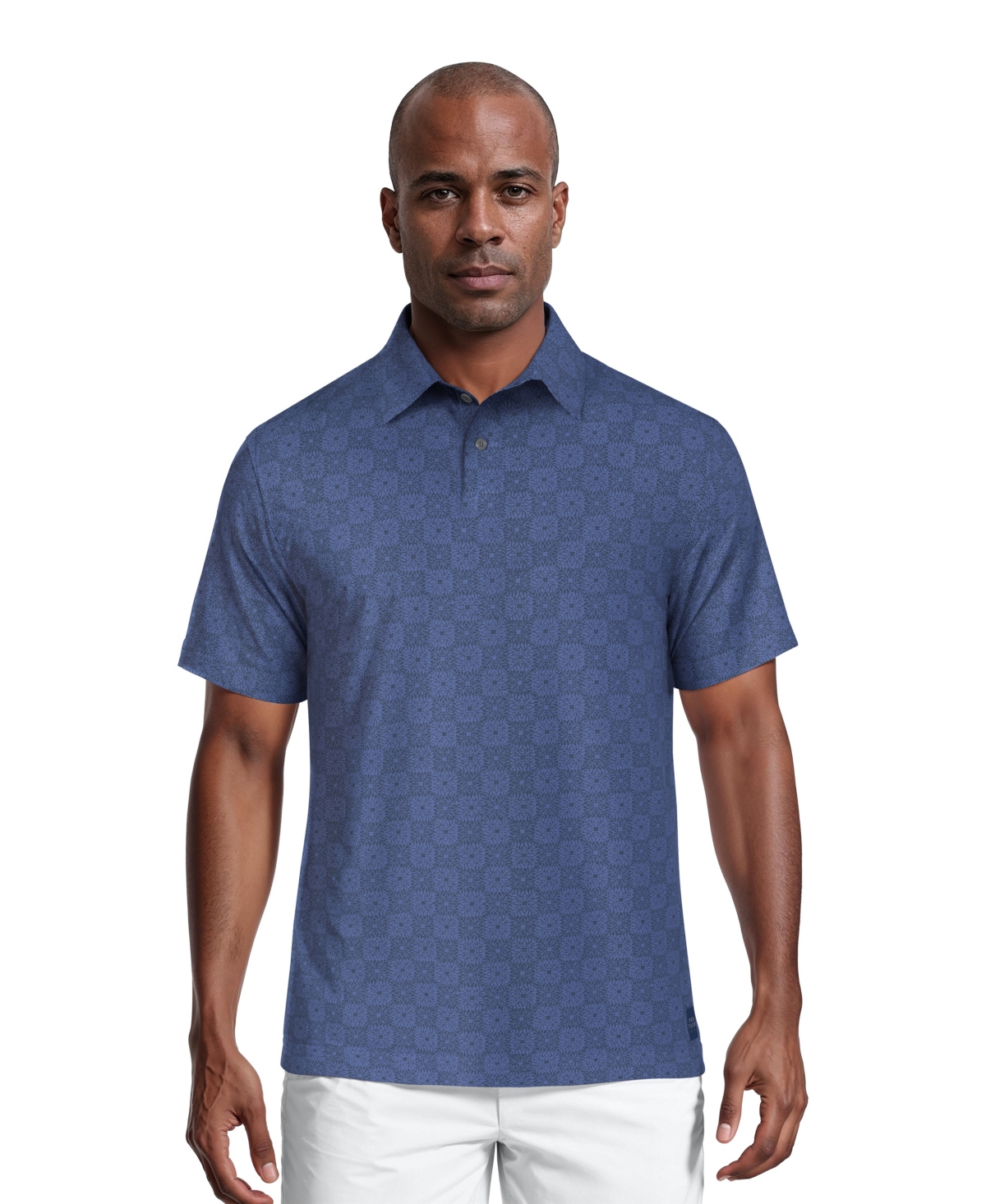 Pga Tour Men's All-over Batik Geometric Print Short-sleeve Golf Polo Shirt In Blue