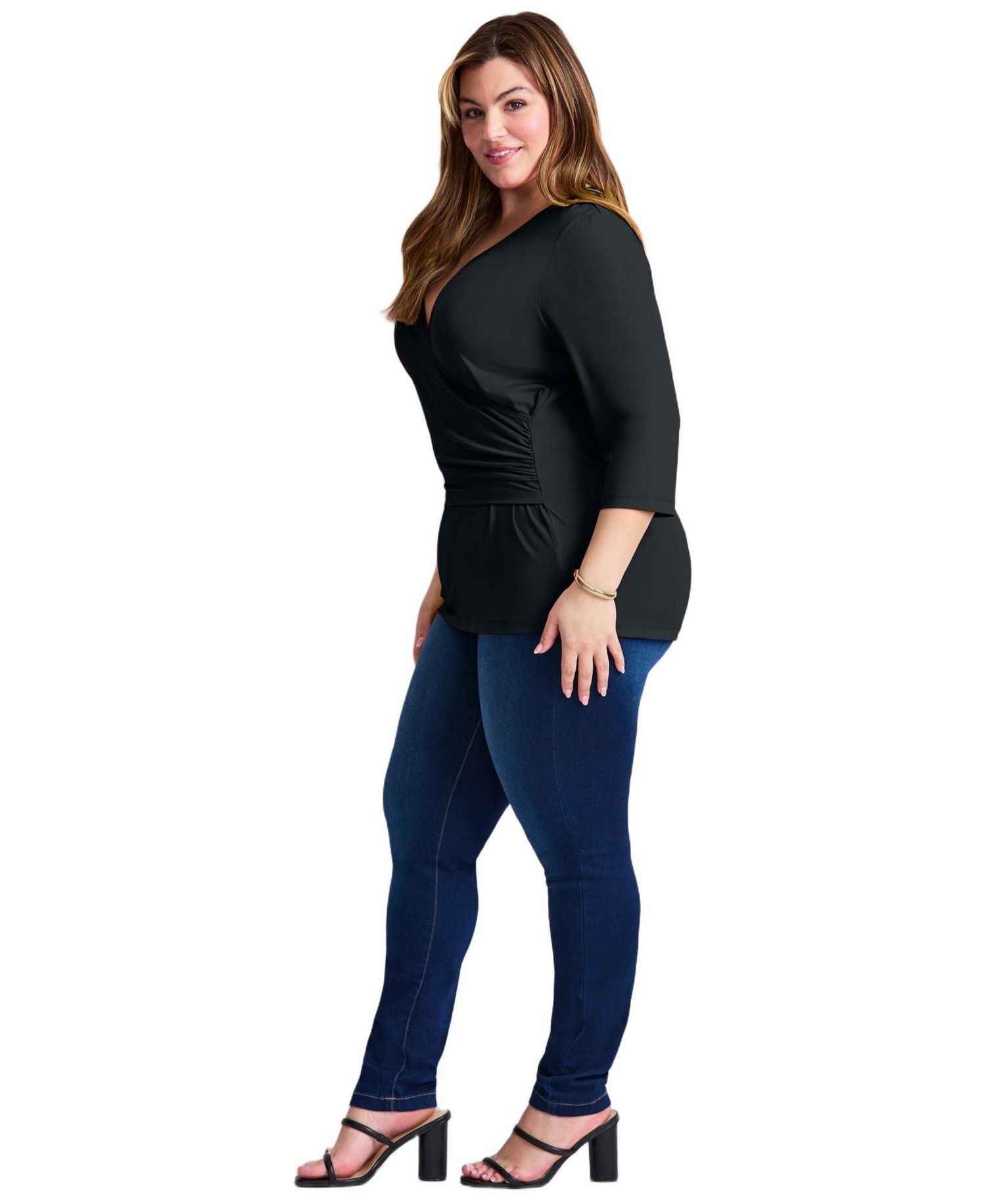 Women's Side Ruched Faux Wrap Top
