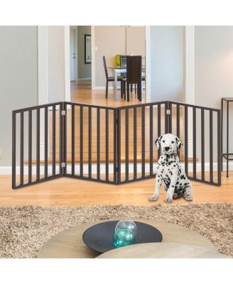 4-Panel Indoor Foldable Pet Gate, Brown